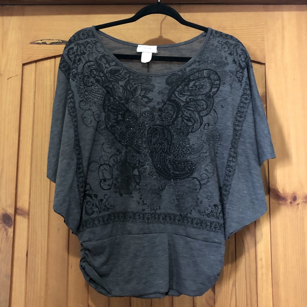 LAVISH GRAY BUTTERFLY SLEEVES WITH BUTTERFLY RHINESTONE EMBELLISHMENT LARGE